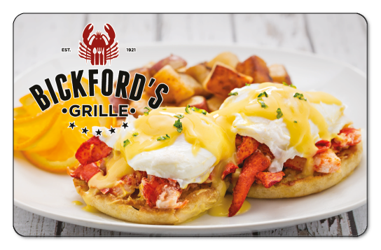 Bickfords Logo over an image of seafood eggs benedict.